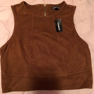 Brown Suede Crop Top with Zip up Back